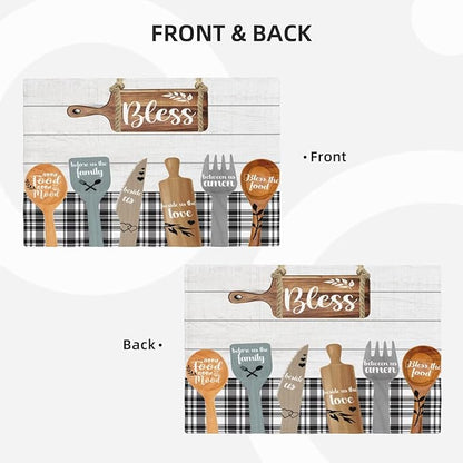 Fork Spoon Kitchen Table Placemats Set of 6 Retro Wooden Tableware Print Placemat Indoor Outdoor Party Home Desktop Dining Room Decoration 12x18 Inch