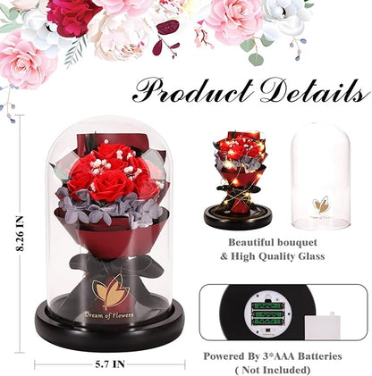Christmas Rose Gifts for Women Birthday Gifts,Beauty and the Beast Rose in Glass Dome with 2 Light Modes, Enchanted rose Flower Roses Bouquets Christmas Women Gifts for Mom Wife Girlfriend Sister