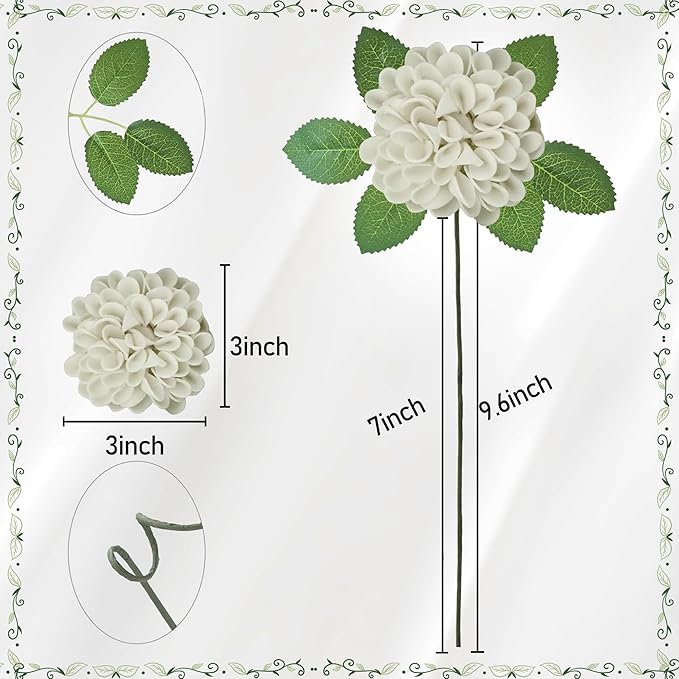 Artificial Flowers, 100pcs Realistic Artificial Rose for DIY Wedding Bouquets Centerpieces Arrangements, Sand White Dahlia Flowers with Stem for Bridal Shower Party Home Decorations