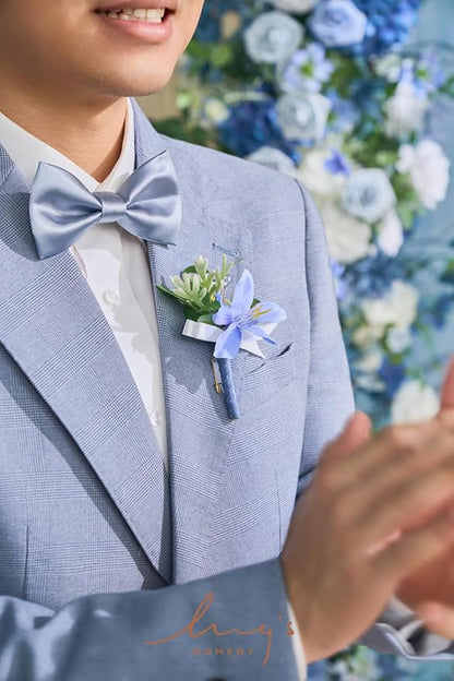 Ling's moment Boutonniere for Men, 6pcs Groom Groomsmen Boutonniere, Artificial Flowers for Wedding Decor/Prom/Homecoming, etc.Provence Blue Berry