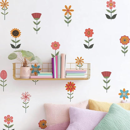 YouRfocus Boho Flower Wall Decals for Nursery & Kids Room – Set of 72 Floral Wall Stickers, Removable Peel and Stick Boho Home Decor, Pastel Wall Art (12 Sheets)