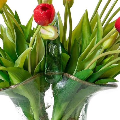 40pcs Artificial Tulips Flowers, Real Touch Latex Bouquet, Fake Tulips for Office Wedding Party Home Kitchen Garden Decoration-B Red Suit