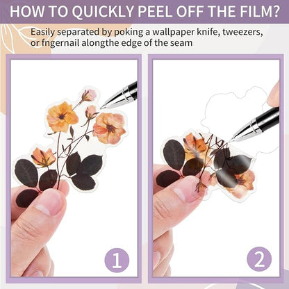 Transparent Flower Stickers for Scrapbooking PET Nature Plant Stickers Floral Stickers Vintage Craft Sticker Colorful Small Flower Sticker for Journaling Scrapbooking Clear Flower Decals(Style D)
