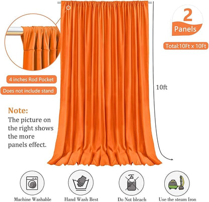 10 x 10 Feet Orange Backdrop Curtain for Partie, Background Curtains for Photoshoot, Birthday, Wedding, Halloween, Thanksgiving, Christmas, New Year Party Decorations 5Ft x 10Ft, 2 Panels