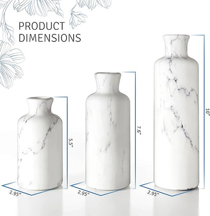 Creative Scents White Marble Look Vases Home Decor - Vase Set of 3 - Perfect for Holding Pampas Grass, Dried/Fresh Flowers, Vases for Your Kitchen, Bedroom, Office, Living/Dining Room, or Shelf Decor