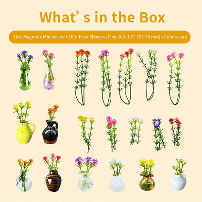 10-Pack Magnetic Mini Bud Vases Gift Set – Mixed Ceramic & Glass Holders for Fridge, Locker & Whiteboard – Upgraded Slam-Proof Magnets – Cute Bulk Gifts for Coworkers, Teachers & Office Decor
