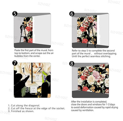 Black Rose Floral Wallpaper Botanical Flowers Leaf Bedroom murals Aesthetic Room Decor Living Room tv Background Large Wall Mural - 160"x108" Not Peel and Stick