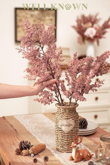 WELL KNOWN 4 Pcs Glitter Artificial Cedar Spray 19.5" Pink Floral Picks Faux Cedar Pine Branches Stems, DIY Pink Floral Arrangements for Home Vase Wedding Wreath Xmas Tree Holiday Decoration & Gift