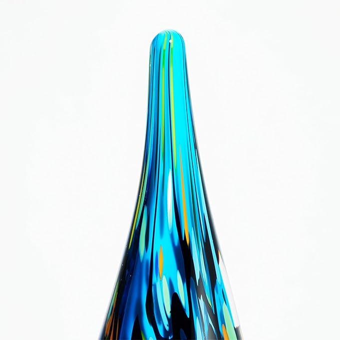 Luxury Lane Hand Blown Abstract Hollow Blue Tear Drop Sommerso Art Glass Sculpture for Home Decor 8.5 inch Tall Centerpiece Table Decoration