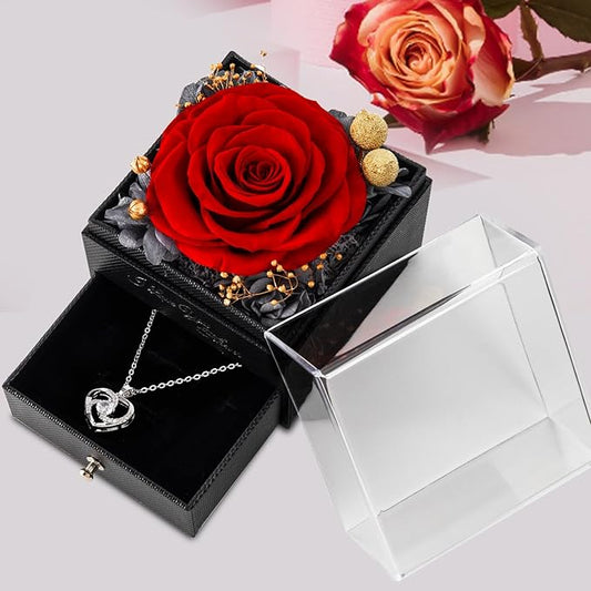 Gifts for Women Birthday, Preserved Real Red Rose with Necklace Gifts for Mom, Eternal Roses Forever Flowers Gifts for Girlfriend Mom Grandma Wife Mother's Day Birthday Anniversary