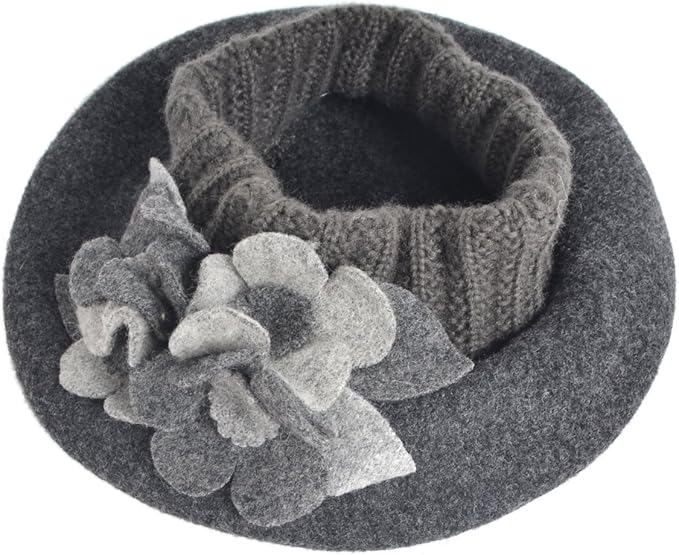 VECRY Lady French Beret 100% Wool Beret Floral Dress Beanie Winter Hat