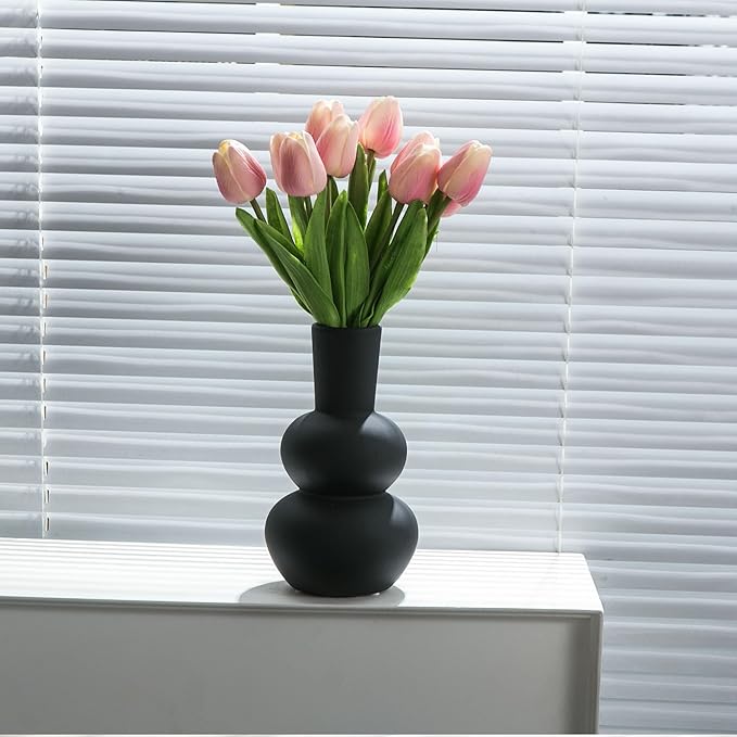 Modern Ceramic Vase, Matte Black Boho Vase, Minimalist Pampas Clay Vases for Wedding Dinner Living Room Office Bedroom, Table Centerpieces