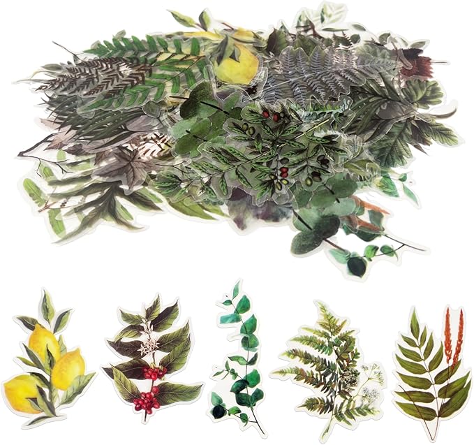 Natural PET Flower Stickers for Scrapbooking - Vintage Nature Plant Craft Decals, Colorful Small Floral for Journaling (Style B)