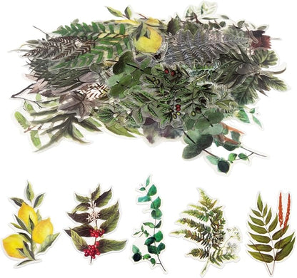 Natural PET Flower Stickers for Scrapbooking - Vintage Nature Plant Craft Decals, Colorful Small Floral for Journaling (Style B)