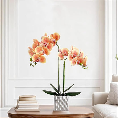 Artificial Orchids Silver Vases Orchids Artificial Flowers Orange Orchid Height 20 inches