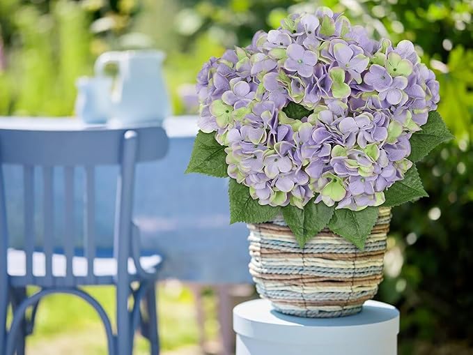 Hollyone Green Purple Hydrangea Artificial Flowers Large Artificial Hydrangeas Silk Flowers for Home Decor Indoor Wedding Flowers Bouquets Faux Flowers Kitchen Centerpiece Table Decorations