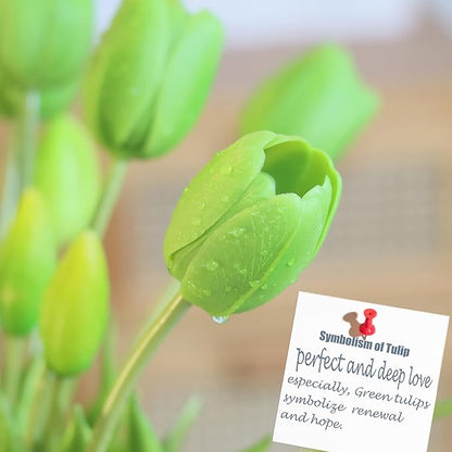 20pcs Artificial Tulip Flowers,16 Inch Real Touch Tulip Stems with Faux Leaves, Faux Tulips and Buds for Home Décor Centerpiece Ornament Wedding Bouquet,Green