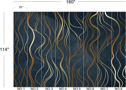 Eierme-Abstract Luxury Golden Wallpaper Wavy line Art Background Dynamic Ribbons 160" x 114"