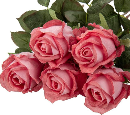 Artificial Realistic Roses Pale Red Flowers 24" Real Touch Silk Roses Bouquet Long Stems Rose for Flower Arrangement Fake Roses Decor for Home Party Wedding Table Centerpieces Roses Realistic - 5 Pcs