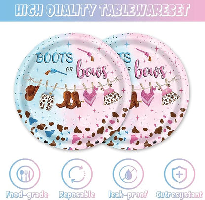 48pcs Pink Blue Gender Reveal Party Decoration Set,16 Dessert plate,16 Napkin And 16 Fork,16 persons Disposable tableware,Used Cowgirl Birthday Party Supplies (Multicolor 25)