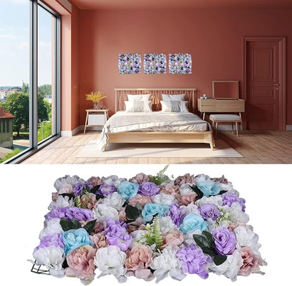 12Pcs 15.75" x 23.62x 0.79 Artificial Flower Wall Panels,Flower Wall Mat Silk Flower Panels for Outdoor Garden Backyard Fence Fence Privacy Screen and Indoor Wall Decor