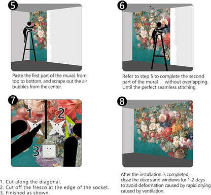 Floral Wallpaper Pink Peony murals Girls Bedroom Botanical Rose Flowers Leaf Aesthetic Room Decor Home Living Room tv Background Large Wall Mural - 137"x96" Not Peel and Stick