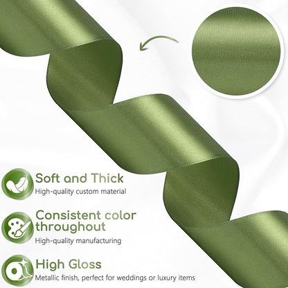 30 Yards Olive Green Solid Satin Ribbon 1-1/2 Inch Polyester Fabric Ribbon for Gift Wrapping Wedding Christmas Birthday Party Decoration Baby Shower Handmade Flower Craft