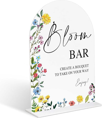 Acrylic Wedding Signs Bloom Bar Sign for Reception, 6x8" Floral Themed Arch Acrylic Table Decor, Flower Bar Supplies, Love Is In Bloom Decorations for Baby Shower Bridal Shower Engagement Party