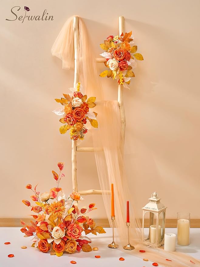 Serwalin Artificial Fall Flowers, Orange Silk Fake Flowers with Stems, Autumn Sunflower Faux Flowers for Wedding Bridal Baby Shower Party DIY Craft Home Cake Decoration