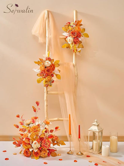 Serwalin Artificial Fall Flowers, Orange Silk Fake Flowers with Stems, Autumn Sunflower Faux Flowers for Wedding Bridal Baby Shower Party DIY Craft Home Cake Decoration