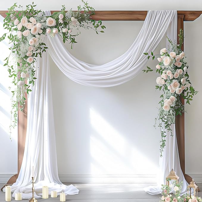 Socomi Wedding Arch Draping Fabric 1 Panel 29" x 19Ft White Sheer Chiffon Curtain Drapes 6 Yards for Wedding Ceremony Birthday Party Decoration