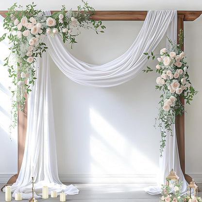 Socomi Wedding Arch Draping Fabric 3 Panels 29" x 19Ft White Sheer Chiffon Curtain Drapes 6 Yards for Wedding Ceremony Birthday Party Decoration