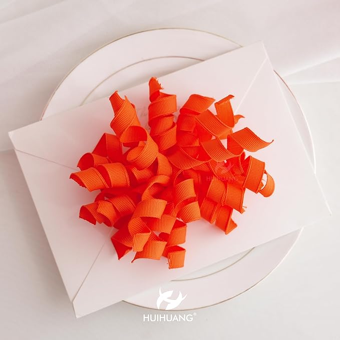 HUIHUANG Curly Ribbon Bows for Gift Wrapping, Orange Gift Bows Self Adhesive Burst Gift Bows for Present Box, Wine Bottle, Treat Bags, Wrap Accessories, Bridal Shower Wedding Party Favor - 6 Counts