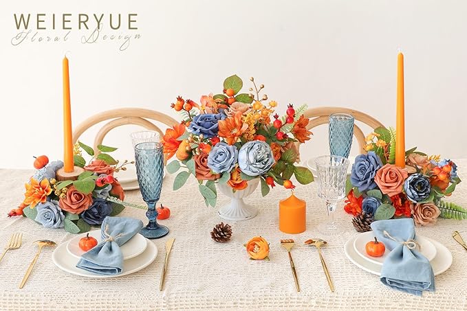 Artificial Flower Box Set Silk Fake Flowers DIY Center Cake Decoration Wedding Bouquet Corsage Home Decor Outdoor Decor Gift (Passionate Burnt Orange)