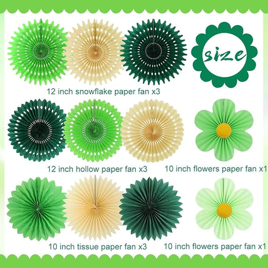 zilue Paper Fans Party Decorations Paper Flowers Decorations for Wall Classroom Floral Backdrop Baby Shower Birthday Party Flower Wall Decor Pack of 11 Green