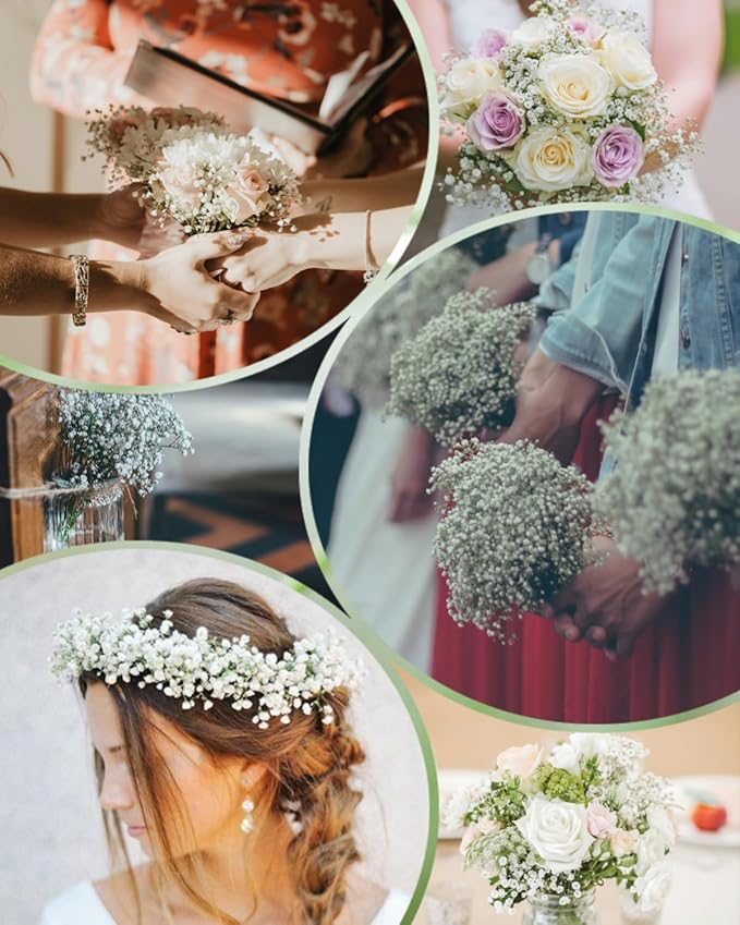 Babys Breath Artificial Flowers Bulk, 36Pcs Fake Baby Breath Flowers Artificial 11inch White Faux Gypsophila Real Touch Flowers for Wedding DIY Bouquet Arrangement Party Home Garden Decoration