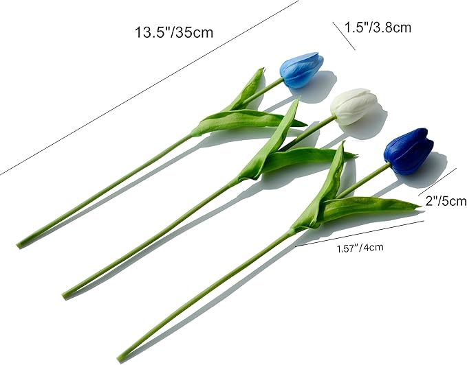 Mandy's Artificial Tulips 20 Stems Shades of Blue PU Faux Flowers for Thanksgiving and Christmas Decorations Wedding Home Decor 13.5 Inch