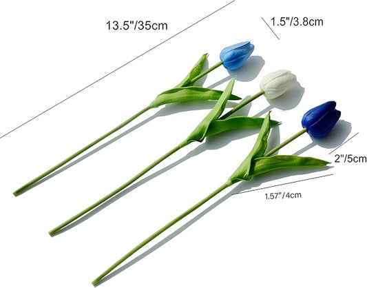 Mandy's Artificial Tulips 20 Stems Shades of Blue PU Faux Flowers for Thanksgiving and Christmas Decorations Wedding Home Decor 13.5 Inch