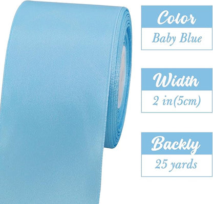TONIFUL 2 in x 25 Yds Wide Light Baby Blue Satin Ribbon Solid Fabric Ribbons Roll for Crafts Chair Sash Valentine's Day Gift Wrapping Invitation Cards Floral Hair Bows Sewing Party Wedding Decoration