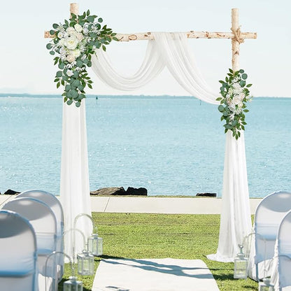Ponatia Artificial Wedding Arch Flowers Kit (Pack of 3) With 26Ft Shiny Arch Draping Fabric, Arches for Ceremony, Decorations for Reception (White)