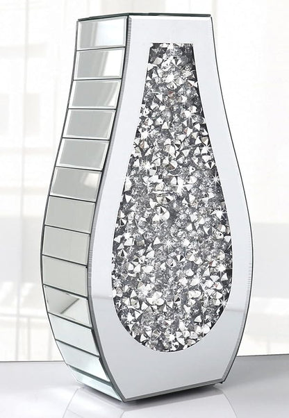 Flower Vase Crushed Diamond Mirrored Vase Crystal Silver Glass Decorative Mirror Vase Large Size Luxury for Home Decor. Arc-Shaped Thickened. Can’t Hold Water.