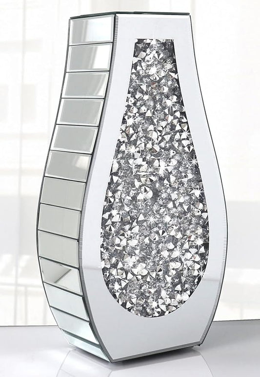 Flower Vase Crushed Diamond Mirrored Vase Crystal Silver Glass Decorative Mirror Vase Large Size Luxury for Home Decor. Arc-Shaped Thickened. Can’t Hold Water.
