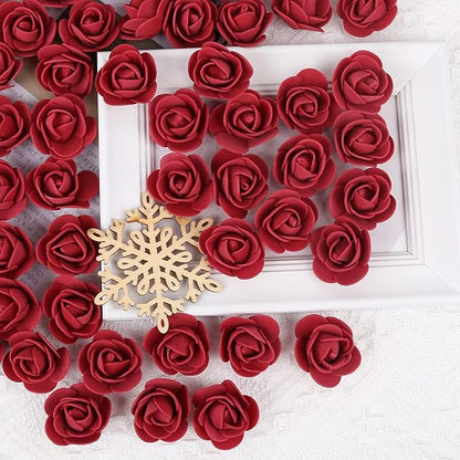 500pcs Burgundy Mini Foam Rose Heads, Artificial Foam Flower Bulk Fake Flower for DIY Crafts Wedding Bouquets Baby Shower Centerpieces Floral Arrangements Party Home Decorations(Burgundy)