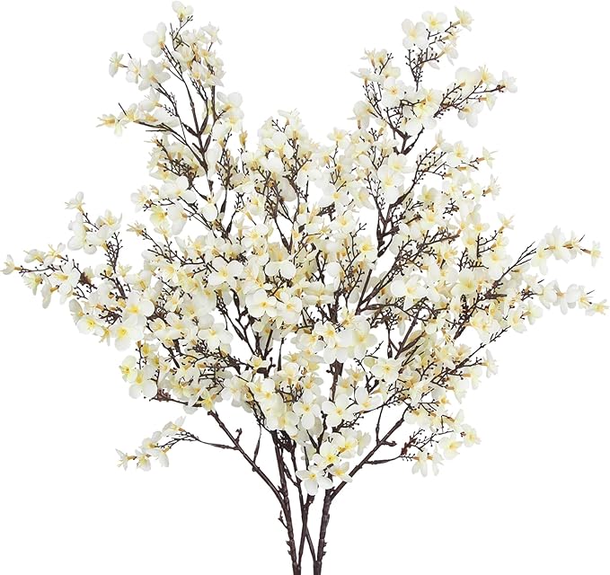 CISDUEO 2 Pcs Artificial Cherry Blossom Flowers Bulk White Fake Fall Flowers Branches Silk Babys Breath Flower Fall Floral Stems for Vase Indoor Home Decor Wedding Party Table Centerpiece Christmas