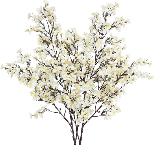 CISDUEO 2 Pcs Artificial Cherry Blossom Flowers Bulk White Fake Fall Flowers Branches Silk Babys Breath Flower Fall Floral Stems for Vase Indoor Home Decor Wedding Party Table Centerpiece Christmas