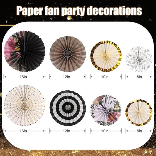 zilue Paper Fans Party Decorations Paper Flowers Decorations for Wall Classroom Floral Backdrop Baby Shower Birthday Party Flower Wall Decor Pack of 8 Vintage Black Ivory