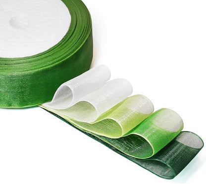 Organza Ribbon Sheer Ribbon, 1" x 125 Yd 5 Rolls Green for Gift Wrapping, Bouquet, Wedding, Party Decoration, Green