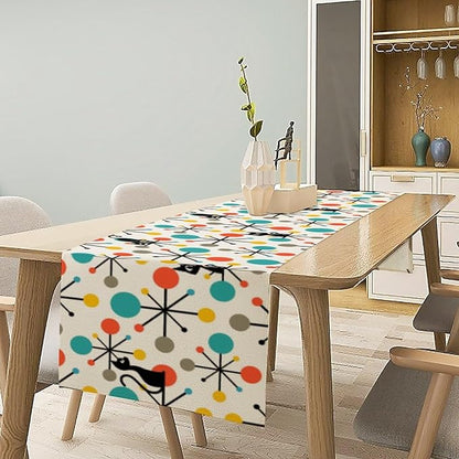 Mid Century Modern Black Cat Table Runner,Table Runners for Kitchen Dining Modern Tables Decor Decoration for Kitchen Family Dinner Table Holiday Party Farmhouse 13 x 60 Inch