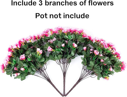 Artificial Fake Outdoor Outside Flowers Plants For Fall Decor, Faux Silk Pink Camellia UV Resistant Realistic for Front Door Porch Patio Planter Balcony Garden Yard Home Decor, 3 Large Bundles