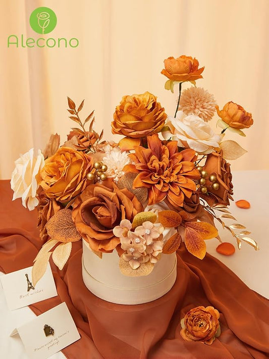 Alecono Artificial Flowers, Orange Fake Flowers for DIY Fall Wedding Bouquets, Wedding Cake Flowers for Table Centerpieces Baby Shower Birthday Party Home Decorations